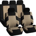 FH Group Car Seat Covers Full Set Premium Cloth - Universal Fit, Automotive, Low Back Front Washable Seat Covers, Airbag Compatible, Split Bench Rear Seat for SUV, Sedan Beige