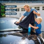 4PCS Car Drying Towel Microfiber Detailing Kit - 36x24 in Car Towels Cleaning Supplies, Reusable Shammy Quick Dry Cloth for Carwash, for Auto, Boat, RV, Garage & Home, Scratch-Safe Absorbent Cleaning - Image 2