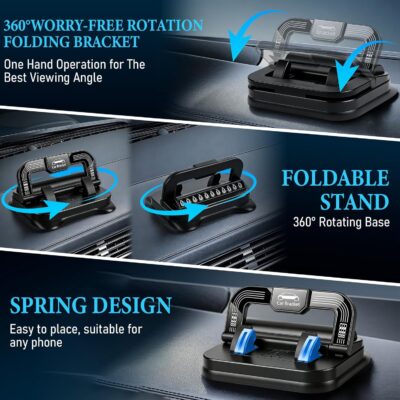 Car Phone Holder 360 Degree Rotation, Suitable for car Navigation in-car Dashboard, Horizontal and Vertical Screen Adjustment Angle, Suction Cup Fixed Non-Slip Mobile Phone Holder Suitable (Black) - Image 3