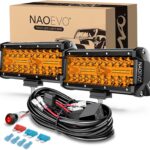 NAOEVO 7 Inch Amber LED Light Bar, 240W 24,000LM Offroad Fog/Driving Lights LED Pods with 2 Leads Wiring Harness Kit, Spot & Flood Work for Truck Boat UTV ATV, 2-Pack (Amber)