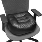 YOUFI Leather Seat Cushion Extra-Thick Booster for Office Chair to Rise Height - Full Filling for Support - with Breathable Cover, Handle and Buckle - Relieves Back Pain – 18"x16"x6" (Black)