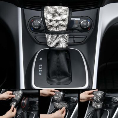 CAR PASS 23 PCS Bling Diamond Car Accessories Set for Women, Leather Seat Covers Full Set Sparkly Rhinestone15'' Steering Wheel Covers Shining Car Floor Mats Cute Aotumotive Interior Sets, Silver - Image 7