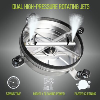 Hourleey 14" Pressure Washer Surface Cleaner, Stainless Steel Surface Cleaner with 4 Wheels for Concrete, Patio, Sidewalk, Deck, Pathway 1/4" Quick Connector, 2 Extension Wand, 4000 PSI - Image 4