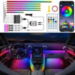 Jushope Car LED Strip Lights, Interior Acrylic LED Lights for Car with Dynamic Rainbow Dream Color Chasing, Ambient Lighting Kits Music Sync (10 in 1(4 * 29.5+43.3+14.5 inches+4 Footwell Lights))