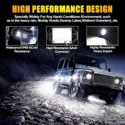 8 Pods White Rock Lights，Aluminum Housing, Waterproof IP68,6500K Pure White Super Bright Underglow, Rock Lights for Trucks, UTV, ATV, SUV, Boats,Each Rock Light Comes with a 15-Foot Extension Cord - Image 3