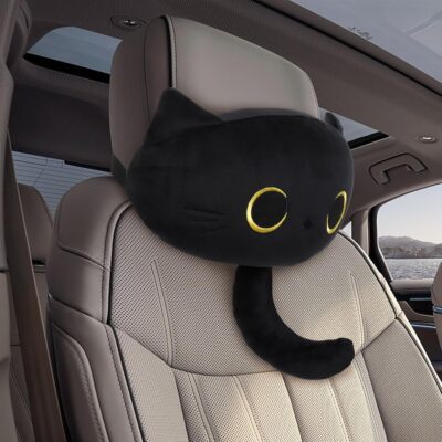 Black Cat Car Headrest Pillow Neck Support Plush Cushion for Driving Seat (2 pcs) - Image 5