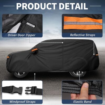 X AUTOHAUX Car Cover Outdoor Waterproof Sun Rain Snow Hail Protection with Left Side Door Zipper 210D-PU for Ford Expedition - Image 6