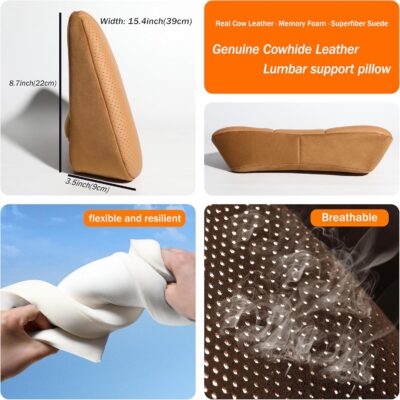 Genuine Leather Lumbar Support Pillow,Back Pain Relief Cushion,fits Tightly Around Waist,Real Cowhide,Memory Foam,fit Car Drive,Office Chair,Rest seat,Improve Posture,Portable,15.5''Lx 8.7''H - Image 5