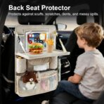 Car Backseat Organizer with Foldable Table Tray - 11 Storage Pockets PU Leather Back Seat Organizer with Tablet Holder, Seat Back Protector for Kids Family Road Trip Travel Accessories (Beige) - Image 5