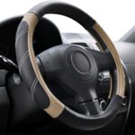 Elantrip Steering Wheel Cover Leather 15 1/2 to 16 inch Universal Large Soft Grip Breathable for Car Truck SUV Jeep Anti Slip Beige
