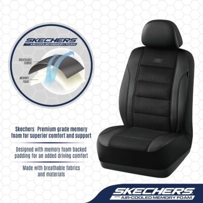 Skechers Men’s Seat Covers, Air-Cooled Memory Foam Car Seat Covers Front Seats, Airbag Compatible,Universal Fit for Most Cars, SUVs, Vans and Trucks,Black - Image 2