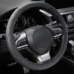 Amiss Car Steering Wheel Cover, 14.5"-15" Comfortable Anti-Slip Safety Protection Design, Microfiber PU Leather Steering Wheel Cover, Universal Fit for 95% Cars, Car Interior Accessories (Black)