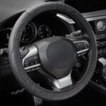 Amiss Car Steering Wheel Cover, 14.5"-15" Comfortable Anti-Slip Safety Protection Design, Microfiber PU Leather Steering Wheel Cover, Universal Fit for 95% Cars, Car Interior Accessories (Black)
