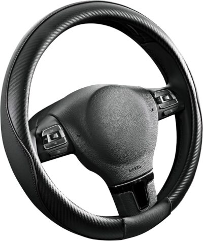 PIC AUTO Steering Wheel Cover, Black Piping Leather, Sports Carbon Fiber and Super Breathable Leather, Universal 14.5-15.5 Inch Anti-Slip Steering Wheels Accessories for Men & Women - Image 2