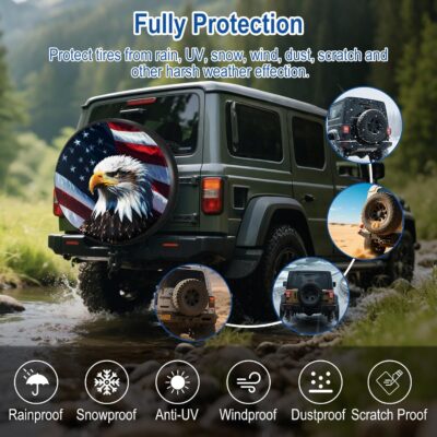RV Spare Tire Cover with American Eagle USA Flag, Trailer Tire Covers PVC Leather for Truck SUV Wrangler Camper Vehicle Wheel Cover Waterproof Sun Dust Protection 14 inch - Image 3