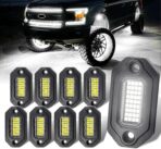 White Rock Lights，Aluminum Housing, Waterproof IP68,6500K Pure White Super Bright Underglow, Rock Lights for Trucks, UTV, ATV, SUV, Boats,Each Rock Light Comes with a 15-Foot Extension Cord (8 Pods)