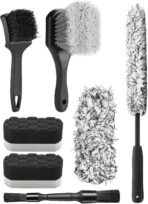 Fantasticlean 7PCS Car Wheel Cleaning Pro Kit, Tire Brush, Soft-bristled Rim Brush, Microfiber Flat Wheel Brush, Double-Ended Detailing Brush, Detailing Pads, Scratch-Free & Multipurpose