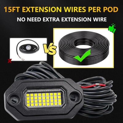 8 Pods White Rock Lights，Aluminum Housing, Waterproof IP68,6500K Pure White Super Bright Underglow, Rock Lights for Trucks, UTV, ATV, SUV, Boats,Each Rock Light Comes with a 15-Foot Extension Cord - Image 2