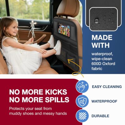 Car Backseat Organizer with Tablet Holder (2-pack) - Updated 2025 Oxford 600D Car Storage Organizer, Foldable Car Tray Kids, Road Trip Essentials, Back Seat Protector Kick Mats, Travel Accessories - Image 5