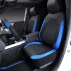 CAR PASS Air Mesh Leather Car Seat Covers Full Set, Waterproof Car Floor Mats, Sporty Steering Wheel Cover 14.5-15in, Universal Fits for 95% Cars Truck SUV (Black and Blue) - Image 2
