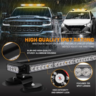 XRIDONSEN 28.4" 80 LED Roof Top Strobe Light Bar Amber White Emergency Warning Hazard Safety Double Side Traffic Advisor Lights w/Controller Magnetic Base for Plow Trucks Construction Vehicles Wrecker - Image 3