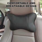 2 Pack Car Neck Pillow PU Leather Automotive Headrest Pillow for Car Support Neck Pain Relief Universal Car Pillow (Black) - Image 3