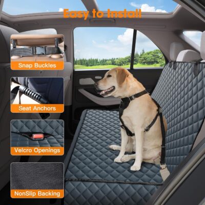 MIXJOY Dog Car Cover for Back Seat Cover Protector Waterproof Dog Seat Covers for Cars, Car Seat Protector for Dogs with 1 Dog Seat Belt, Nonslip Back Seat Cover for Kids, Trucks & SUV, Grey - Image 5