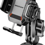 BRCOVAN Anti-Theft Phone Mount Holder with Vibration Dampener [Camera Friendly] [1s Lock & Release] with Aluminum Round Base & Medium Arm, for Car Boat Truck Motorcycle UTV, Fit 5.4-7.2'' Smartphones