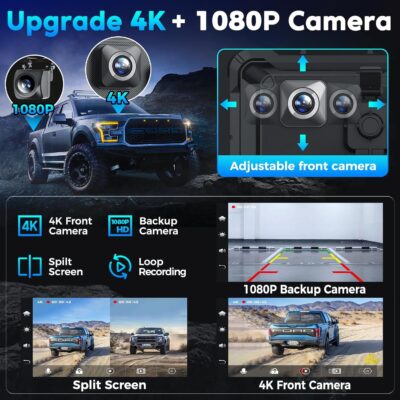 Portable Apple Carplay Screen for Car, 8" Wireless Android Auto Screen with 4K Dash Cam & 1080P Backup Camera, Secure Strong Bracket, Navigation, Bluetooth, Mirror Link, Fits All Vehicles - Image 3