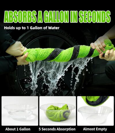 2-Pack Car Drying Towels 24x36 Inch 1300GSM, Twisted Loop Microfiber Cloth for Auto Detailing - Super Absorbent, Lint-Free & Streak-Free for SUV, Truck & Window (Gray-Green) - Image 5