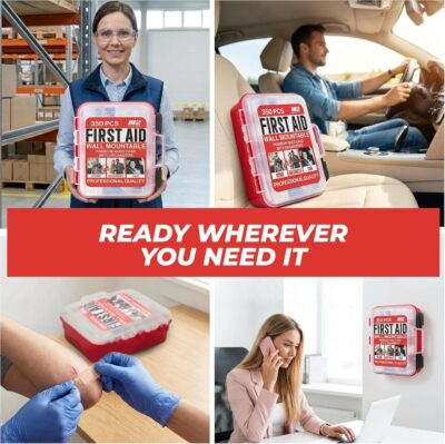 M2 BASICS Professional 350 Piece First Aid Kit, Wall Mountable Dual Layer Hard Case for Business, Home, Car, Vehicle & Work - Image 7