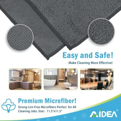 AIDEA Microfiber Cleaning Cloth Grey 50PK, Microfiber Towels for Cars, Premium Car Cloths, Dusting Cloth Lint Free Cleaning Rags for SUVs, House, Kitchen, Window, Workshops,11.5×11.5" - Image 7