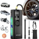 Airmoto Tire Inflator Portable Air Compressor - Air Pump For Car Tires with Digital Pressure Gauge, LED Light and Auto Shut-Off Function - Cordless Pump for Car, Motorcycle, Bicycle, Ball
