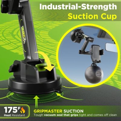 Cell Phone Mount for Truck Phone Holder for Truck Drivers - Heavy Duty Suction Cup + Dashboard Pad, iPhone Holder for Dashboard Window 16.9 inch Long, for iPhone & Samsung, Big Rig Trucker, Black - Image 2