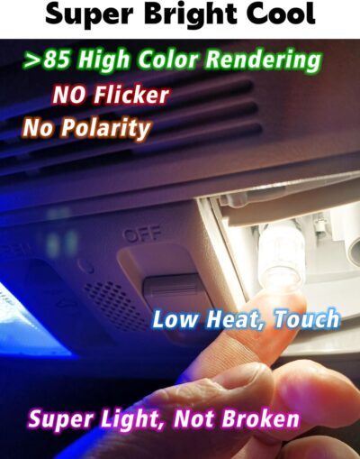 T10 194 168 LED Dome Light Bulbs, 300lm 6000K White Super Bright 2825 W5W LED Interior Bulbs, 3w AC/DC12V-24V T10 Wedge for RV Car Dome Map Door Courtesy Trunk License Plate Light, Non-Dimmable, 2pcs - Image 3