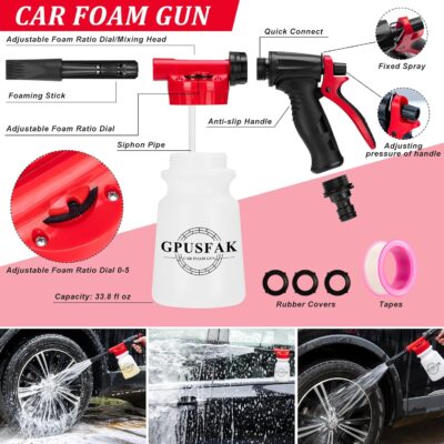 46Pcs Car Wash Cleaning Kit with Foam Gun Sprayer Detailing Brushes Car Vacuum Collapsible Bucket Windshield Cleaning Tool Tire Brush Towels Complete Interior Exterior Detailing Set for Car - Image 4