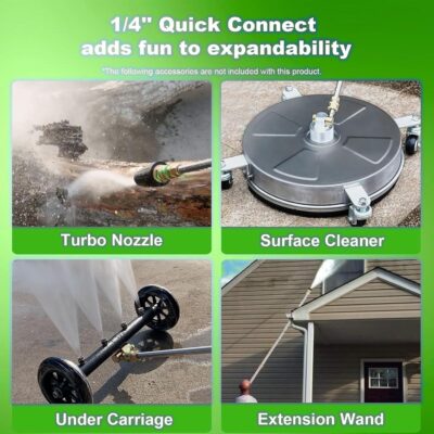 Electric Pressure Washer Adjustable 5000PSI 4.0 GPM High Power Washers with 33ft Hose Reel, 4 Nozzle and Foam Cannon, Power Washers Machine for Home, Cars, Patio (Green) - Image 7