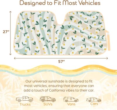 C&C Sage Floral Car Windshield Sun Shade - Sun Visor Sunshade for Car Windshield - Window Shades for Cars, SUV & Truck - Dash Cover UV Protection for Front Window Shade Accessories - 57" x 27" - Image 2