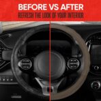 Motor Trend Soft Touch Leather Beige Steering Wheel Cover with Grooves, Advanced Traction Universal Fit for Standard Sizes 14.5 15 15.5 inches - Image 4