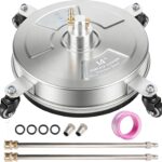 Hourleey 14" Pressure Washer Surface Cleaner, Stainless Steel Surface Cleaner with 4 Wheels for Concrete, Patio, Sidewalk, Deck, Pathway 1/4" Quick Connector, 2 Extension Wand, 4000 PSI
