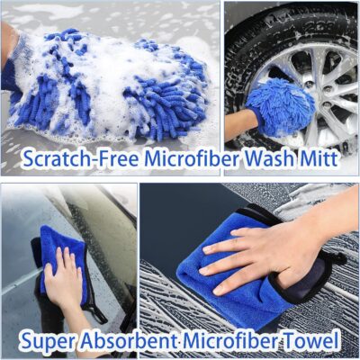Wontolf 62'' Car Wash Brush with Long Handle, Scratch-Free Soft Bristles Sturdy Car Wash Mop Kit, Complete Car Cleaning Brush Kit Wash Mitt Towel Windshield Squeegee Wheel Tire Brush for Car Truck RV - Image 7