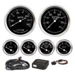 RACETECH Classic 6 Gauge Set - 85mm 3-3/8" Electrical Speedometer Tachometer - 52mm 2-1/16" Voltage Fuel Level Water Temperature Oil Pressure - 140MPH 240-33 Ohm - Black Dial White Needle