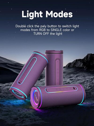 MLOVE E80 Speakers Bluetooth Wireless, Portable Bluetooth Speaker with Aux Input, Micro SD Card Slot, Bass Boost, Dual Pairing, Lights, IPX7 Waterproof, BT5.4 for Outdoor, Travel, Car, TV, 30W, Purple - Image 6