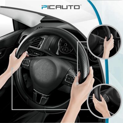 PIC AUTO Steering Wheel Cover, Black Piping Leather, Sports Carbon Fiber and Super Breathable Leather, Universal 14.5-15.5 Inch Anti-Slip Steering Wheels Accessories for Men & Women - Image 4