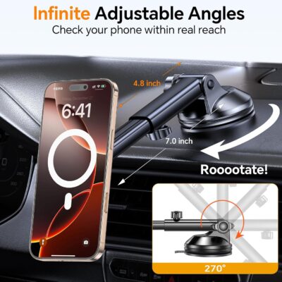 Coolpow for MagSafe Car Mount【Windshield+Vent+Dash】Magnetic Phone Holder for Car Phone Holder Mount Cell Phone Holders for Your Car Accessories Suction Phone Mount for Car Truck Stand for iPhone 17 16 - Image 5