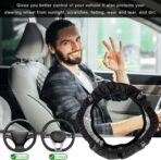 Bling Soft Leather Steering Wheel Cover, 14.5-15 Inch Sparkly Rhinestones Non-Slip Car Steering Wheel Protector, Elastic Auto Steering Wheel Cover Interior for Women Girls (Black) - Image 4