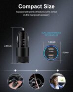 60W USB C Car Charger, Dual PD 3.0 Fast Charging Adapter Flush Fit Cigarette Lighter Plug for iPhone 17e 17 16 15 Pro Max 16e, Galaxy S26 S25 S24 Ultra S23, Google 10 9 Pro XL Type C Car Charger Block - Image 4