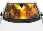 BDK Golden Sunset Palm Trees Front Windshield Sun Shade Accordion Folding Cute Car Window Shades for Truck & Car Sunshade Shield for Sun UV Rays - Visor Protector Keeps Vehicle Cool - 58 x 27 inches