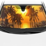 BDK Golden Sunset Palm Trees Front Windshield Sun Shade Accordion Folding Cute Car Window Shades for Truck & Car Sunshade Shield for Sun UV Rays - Visor Protector Keeps Vehicle Cool - 58 x 27 inches