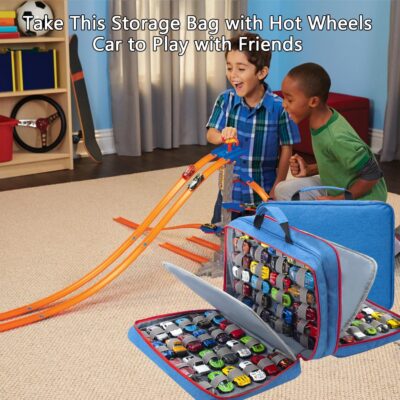 KISLANE 96 Toy Cars Storage Case Compatible with Matchbox Cars, Matchbox Cars Organizer Storage for Mini Toys, Toy Cars, Matchbox Cars, Small Dolls(Bag Only) (Blue) - Image 6